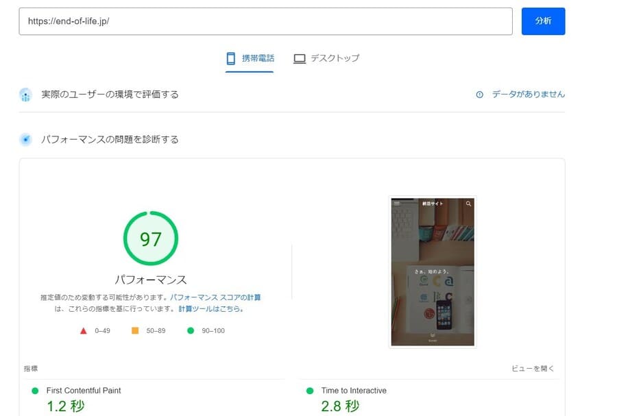 SWELLは、サイト表示速度97点